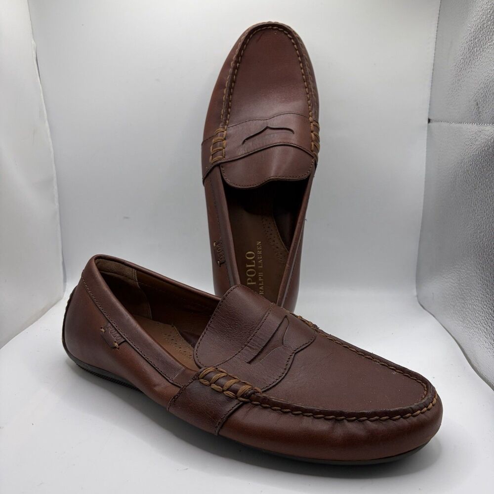 Polo Ralph Lauren Reynold Driving Loafers Mens 10.5 (D) Leather Brown Penny